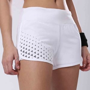 Summer White High Waist Sport Shorts With Geometric Hole Design Breathable Knitted Fit For Women - Product Image 2