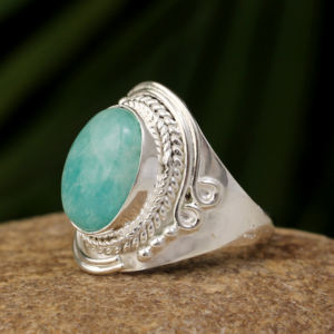 Anillo de amazonita verde Natural de diseño clásico, 10x14mm, forma ovalada, Plata de Ley 925, piedras preciosas, declaración Bohemia, joyería minimalista - Product Image 2