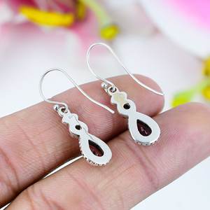 Pendientes colgantes de plata de ley 925 para boda, Pendientes colgantes de múltiples piedras preciosas, granate natural, Peridoto, joyería fina para boda, novedad - Product Image 3