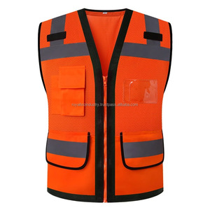 Hi Vis Polyester Mesh Vest for Men Reflective Construction Work Clothes with Zipper Pockets Workwear Safety Jacket - Product Image 6