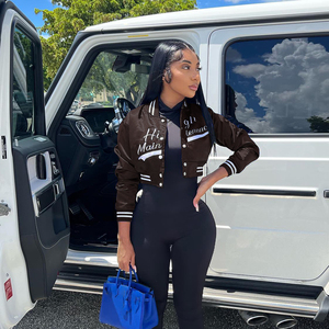 Veste universitaire Letterman respirante pour femmes 22606 lettres d'uniforme de Baseball brodées doublure en Nylon traitement de teinture Design Unique - Product Image 6