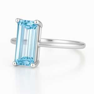 Anillo de bodas de oro blanco de 14 quilates de alta calidad con rodio de Topacio Azul de 5 quilates para bodas y otras ocasiones - Product Image 2