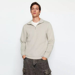 Coton/Polyester hommes col haut sweat-shirt en éponge française uni quart de fermeture éclair conception Logo personnalisé pour l'hiver Services OEM disponibles - Product Image 1