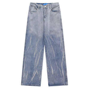 Nuevos Jeans de Hombre a la Moda, Holgados, Rectos, Lavados, Casuales, Personalizados, Desgastados, Sólidos, Transpirables, 100% Algodón - Product Image 1