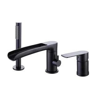 Durable European Bathroom Floor Stand Banheira Faucet Shower Set Matt Black Misturador De Latão Torneira De Água Com Torneira Portátil