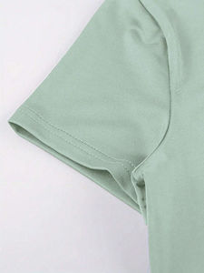 Vente en gros OEM T-shirt décontracté pour femmes de haute qualité respirant couleur unie col à manches courtes coupe ajustée vente en gros T-shirts pour femmes - Product Image 3