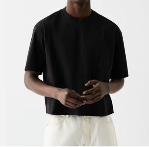 Fabricant T-shirt personnalisé pour hommes, coupe boxy, épaules tombantes, poids lourd tricoté, logo de grande taille à motif solide - Product Image 1