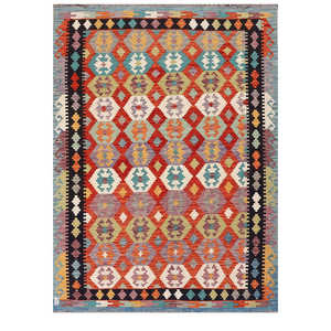 Alfombra Kilim de Maimana, Afganistán, 248 x 180 cm, Alfombra Afgana Tradicional Hecha a Mano - Product Image 1