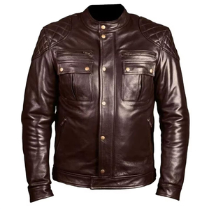 Chaqueta de Cuero Genuino Encerado Desgastado, Ropa de Seguridad Informal para Motociclismo, Ropa Deportiva de Invierno Personalizada, Impermeable, Cortavientos, Talla Grande - Product Image 1