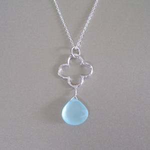 Très beau bleu Hydro Quartz 7x10mm en forme de poire ensemble de lunette pendentif collier bijoux faits à la main pour la Saint-Valentin Couple amour cadeau - Product Image 2