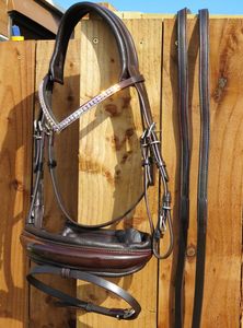 Bandeau à sourcils en cristal transparent White Horse avec cuir rembourré bleu toutes tailles pour chevaux - Product Image 4