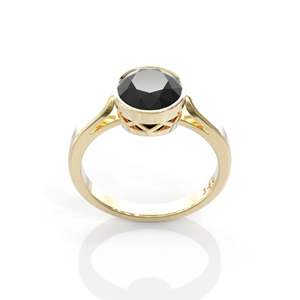 Bague solitaire en diamant noir taille ronde sertie en bélière pour femmes - Product Image 5