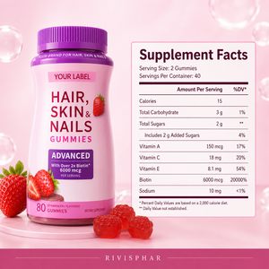 Complément alimentaire en gommes à la biotine haute puissance, marque privée, avec biotine <span class=keywords><strong>et</strong></span> multivitamines pour des <span class=keywords><strong>cheveux</strong></span>, une peau <span class=keywords><strong>et</strong></span> des ongles sains - Product Image 5