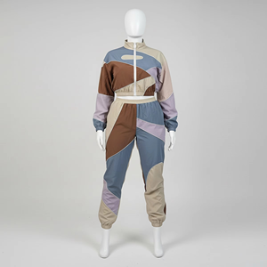 Ensemble de survêtement pour femmes, respirant et antibactérien, avec fermeture éclair mi-longue, haut de jogging, veste coupe-vent, pantalon deux pièces - Product Image 1