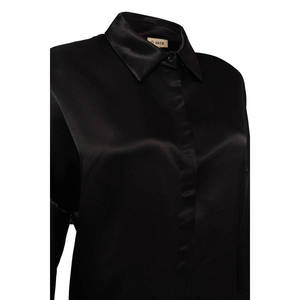 Blusa Casual de Seda para Mujer, Manga Larga, con Cuello Alto y Ribete de Encaje - Product Image 2