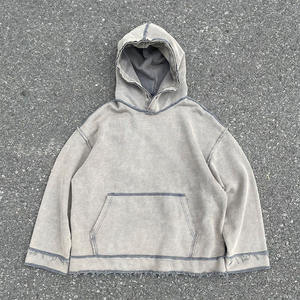 Sweats à capuche vintage personnalisés lavés à l'acide ourlet brut lourd 100% coton 400 impression numérique GSM pour l'hiver - Product Image 4