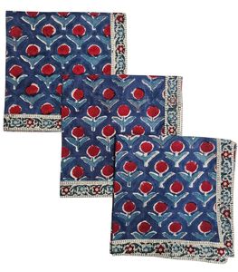 Serviette carrée en coton 100% faite à la main, style traditionnel, imprimée à la main avec des motifs floraux, bordure réutilisable - 40 cm X 40 cm - Product Image 4