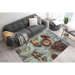 Tapis imprimé carte vintage : Design de carte du monde antique pour le bureau, la cuisine, tapis doux non tissé - Product Image 3