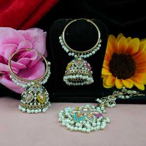 Contemporary Minimalist Pearl <b>Jhumkas</b> For Women Maang Tikka Soft Sheen <b>Earrings</b> with Timeless Charm Hoop <b>Earrings</b> For Girls - Product Image 1