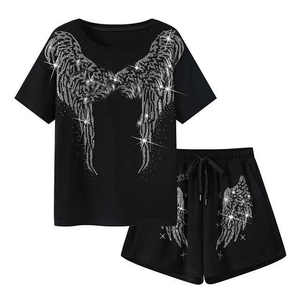 ชุดเซ็ตเสื้อยืดกางเกงขาสั้นโอเวอร์ไซส์สำหรับผู้ชาย สกรีนโลโก้ได้ ระบายอากาศดี เหมาะสำหรับฤดูร้อน ประดับด้วยคริสตัล ชุดลำลอง - Product Image 2