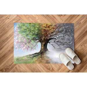 Tapis imprimé arbres des quatre saisons - Moderne, coloré, design rustique, tapis en chenille - Product Image 5