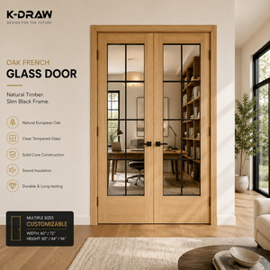 Puerta Interior <span class=keywords><strong>de</strong></span> Madera con Vidrio Acanalado K-draw Oak, Puerta Moderna <span class=keywords><strong>de</strong></span> Madera con Vidrio Estriado, Personalizada para Casas <span class=keywords><strong>de</strong></span> Lujo - Product Image 1