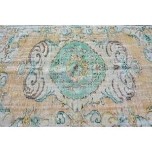 Classic Vintage Turkish Rug 5.5 X 8.3ft Handmade Blue <b>Yellow</b> Patchwork Design for Living Room New <b>Wool</b> with Latex Backing - Product Image 5