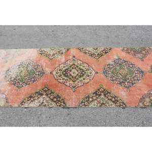 Alfombra de lana turca naranja y verde Vintage, diseño de retales de tejido plano de 3,4x10,5 pies para decoración para sala de estar, respaldo de látex de 4m de ancho - Product Image 4