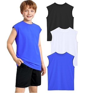 Débardeur pour enfants 100% coton sans manches pour garçons Vêtements de sport Col rond Chemises de jogging d'été pour enfants Respirant - Product Image 1