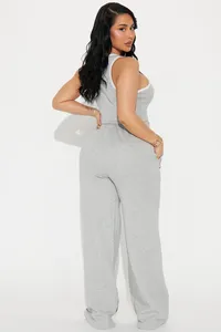 Ever Glow Women Plus Size Gray Gothic Polyester/Cotton Tracksuit <b>Set</b> Sleeveless <b>Crop</b> <b>Top</b> Pants Casual Regular Fit Drawstring - Product Image 2
