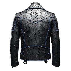 เสื้อแจ็คเก็ตนักขี่มอเตอร์ไซค์หนังสีเทาเมทัลลิกทรงดุดัน ดีไซน์สวยโดดเด่น คอตั้ง แต่งลายพังก์ล้ำยุค ทนทาน พร้อมดีเทลตกแต่งแบบดิสเทรสซิ่ง - Product Image 2