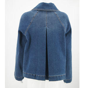 Veste de travail en coton indigo foncé pour femmes, coupe ample minimaliste, vêtements d'extérieur avec manches raglan, décoration en cristal, veste en jean décontractée - Product Image 4