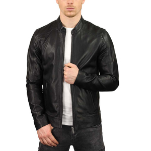 Veste Bomber en cuir PU noir pour hommes à forte demande coupe ajustée col montant Style moto automne hiver vêtements d'extérieur décontractés - Product Image 5