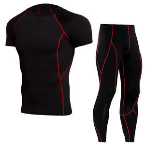 Ventes en gros de vêtements de sport pour hommes, ensembles de compression ajustés, entraînement en salle de sport, fitness, polyester, élasthanne, vêtements de compression, OEM - Product Image 6