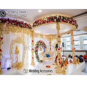 Mandap de madera en forma de círculo moderno para bodas hindúes gujarati talla de loto decoración de lugar de fiesta decoraciones de boda de entrega en el Reino Unido - Product Image 1