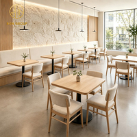 Meubles de restaurant modernes sur mesure Ron Group, table carrée en bois avec base en métal, chaise personnalisée, banquette en tissu pour café