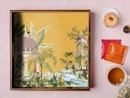 Impresionante bandeja de desayuno de resina pintada a mano, accesorio de Hotel de forma estándar, bandeja de madera con patrón de modelo, precio competitivo - Product Image 4