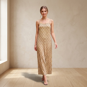 Robe longue style bohème à imprimé géométrique, bretelles spaghetti, coupe ample, en viscose tissée, décontractée d'été, coupe trapèze, dos nu - Product Image 3