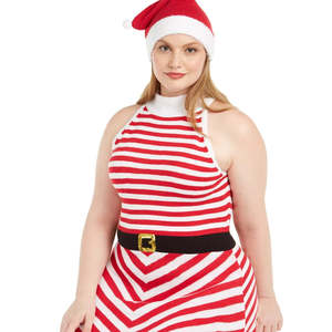 Robe évasée tendance pour femme Planet Gold, grande taille, rayée, couleurs contrastées, taille 4XL, avec bonnet de Père Noël rouge naturel - Product Image 3