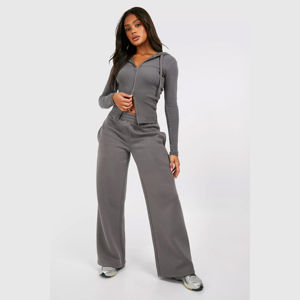 <b>Grey</b> <b>Women's</b> Acid Wash Breathable <b>Zip</b>-Up <b>Hoodie</b> & Wide-Leg Pants Tracksuit Set Stylish Loungewear Comfortable Athletic Wear - Product Image 1