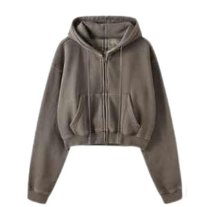 Sudadera con capucha de invierno corta desgastada para mujer, superventas de 2025, Color personalizado, estilo callejero, diseño de punto, cremallera larga, moda - Product Image 6