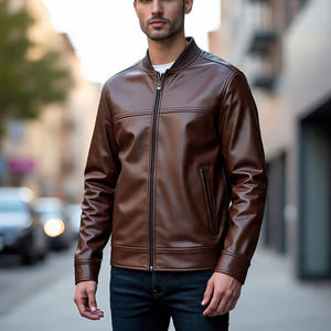 แจ็คเก็ตหนังแท้สำหรับผู้ชายเสื้อโค้ทหนังแกะวัวแขนยาวมีซิปเสื้อโค้ทผู้ชายระบายอากาศได้ดี - Product Image 4