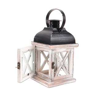 Linterna de madera blanca Vintage con tapa de metal negro Portavelas de granja rústica para decoración del hogar y eventos - Product Image 1