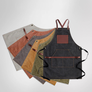 Tabliers uniformes de personnel Brandable Durable résistant aux taches à la mode sans manches conception de bavoir réutilisable Polyester coton toile - Product Image 4