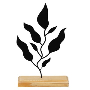 รูปปั้นใบไม้โลหะสีดำสะดุดตาบนฐานไม้ ของตกแต่งบนโต๊ะสไตล์โมเดิร์น เพิ่มความสวยงามอย่างมีศิลปะ ขายส่งจากอินเดีย - Product Image 4