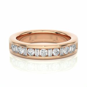 Anillo de Boda de Media Eternidad con Diamantes Redondos y Talla Baguette para Mujer - Product Image 2
