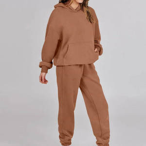 Fabricación OEM mujeres algodón polar pulóver sudaderas con capucha chándal conjuntos invierno chándal a juego - Product Image 1