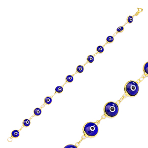 Eye Design Charm Thin Bracelet 8 Mm Sized Navy <b>Blue</b> Trendy Women's Zircon Turkish Wholesale Handmade 925 Sterling Silver Jewelry - Product Image 1