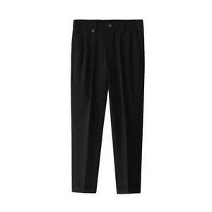 Pantalon habillé 100% coton coupe ajustée et décontracté pour hommes, respirant et écologique, léger, design chiné, devant plat, taille moyenne droite - Product Image 1