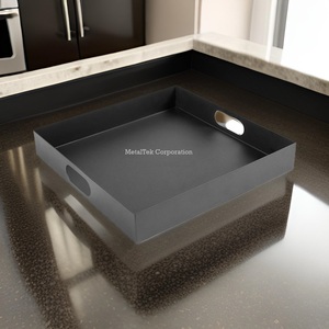 Bandeja de servicio de <span class=keywords><strong>metal</strong></span> negro al por mayor para té café forma personalizada para el hogar restaurante asas de corte ovalado varios colores disponibles